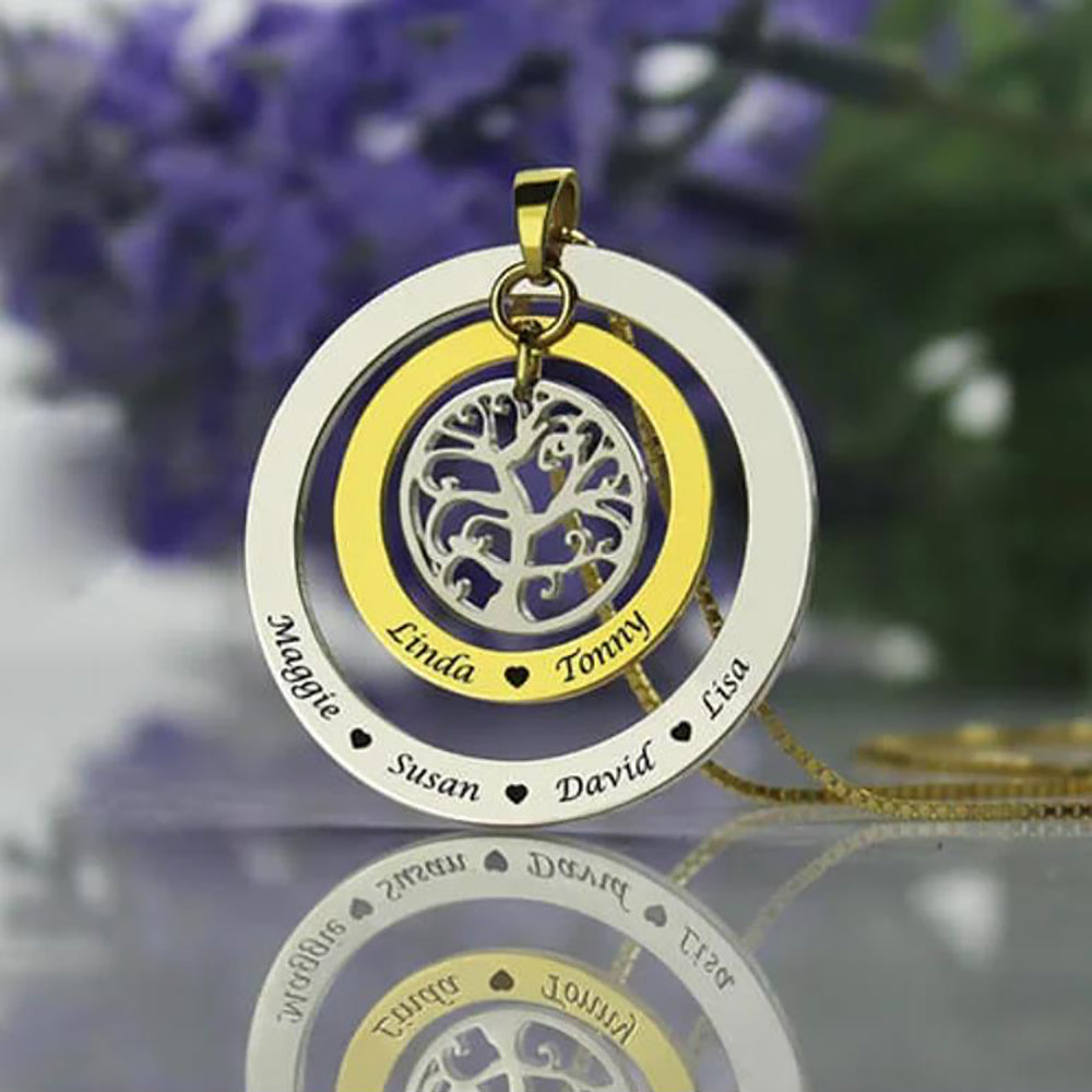 Personalized Circle Family Tree with Family Member's Names Necklace-JUUR Personalized Jewelry