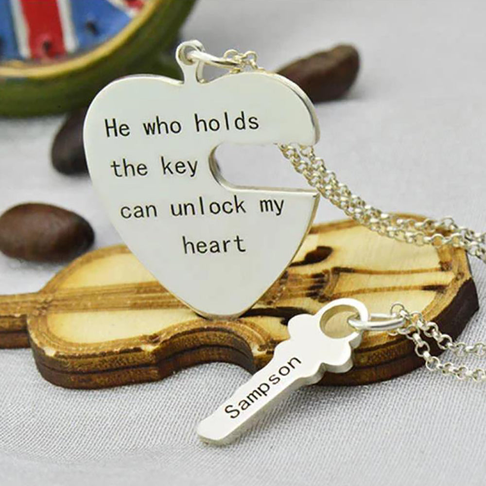 Personalized He Who Holds the Key Couple Necklace Set in 925 Sterling Silver-JUUR Personalized Jewelry