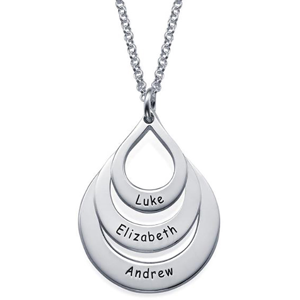 Personalized Engraved Family Necklace Drop Shaped in 925 Sterling Silver-JUUR Personalized Jewelry