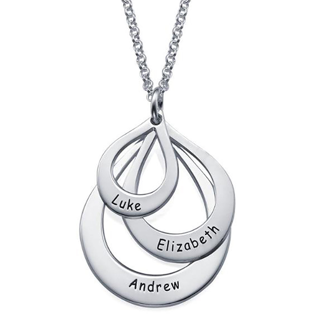 Personalized Engraved Family Necklace Drop Shaped in 925 Sterling Silver-JUUR Personalized Jewelry