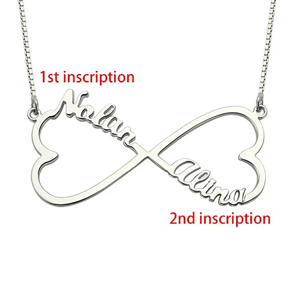 Personalized 2 Hearts & Names Infinity Necklace in Sterling Silver-JUUR Personalized Jewelry