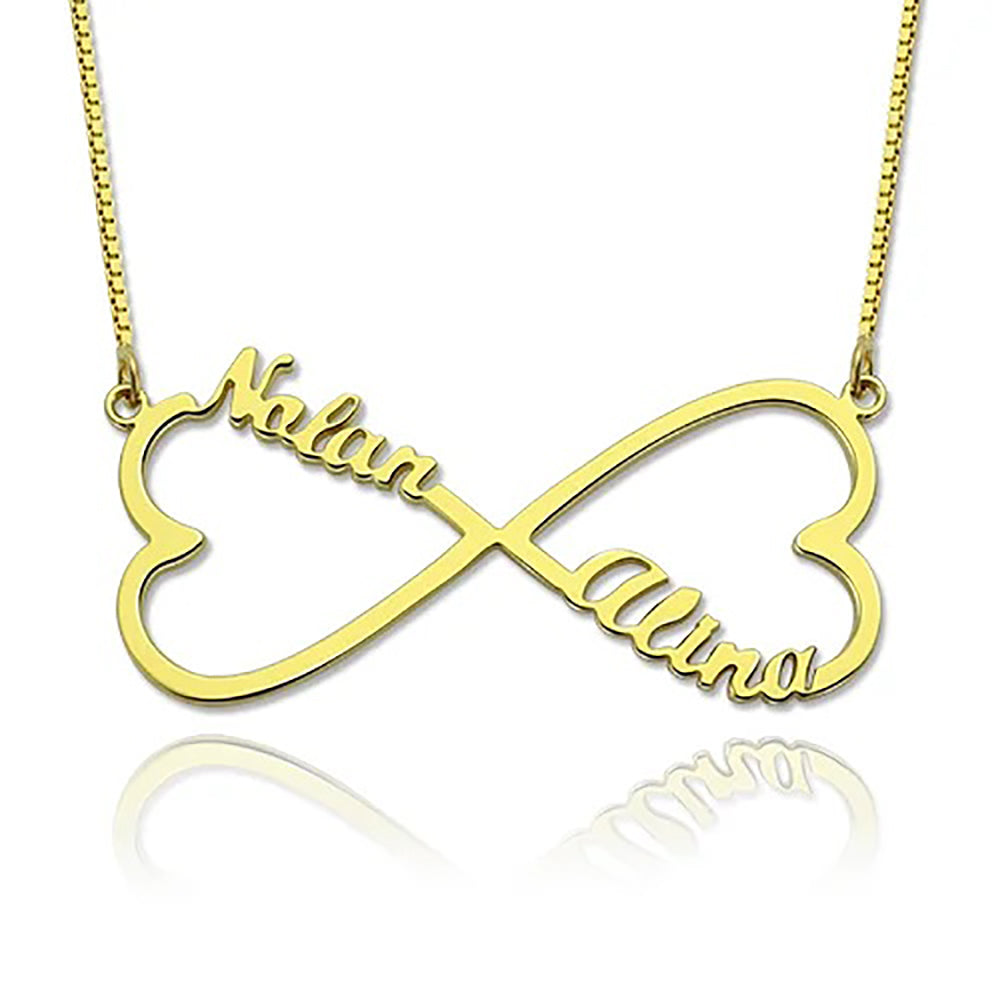 Personalized 2 Hearts & Names Infinity Necklace in Sterling Silver-JUUR Personalized Jewelry