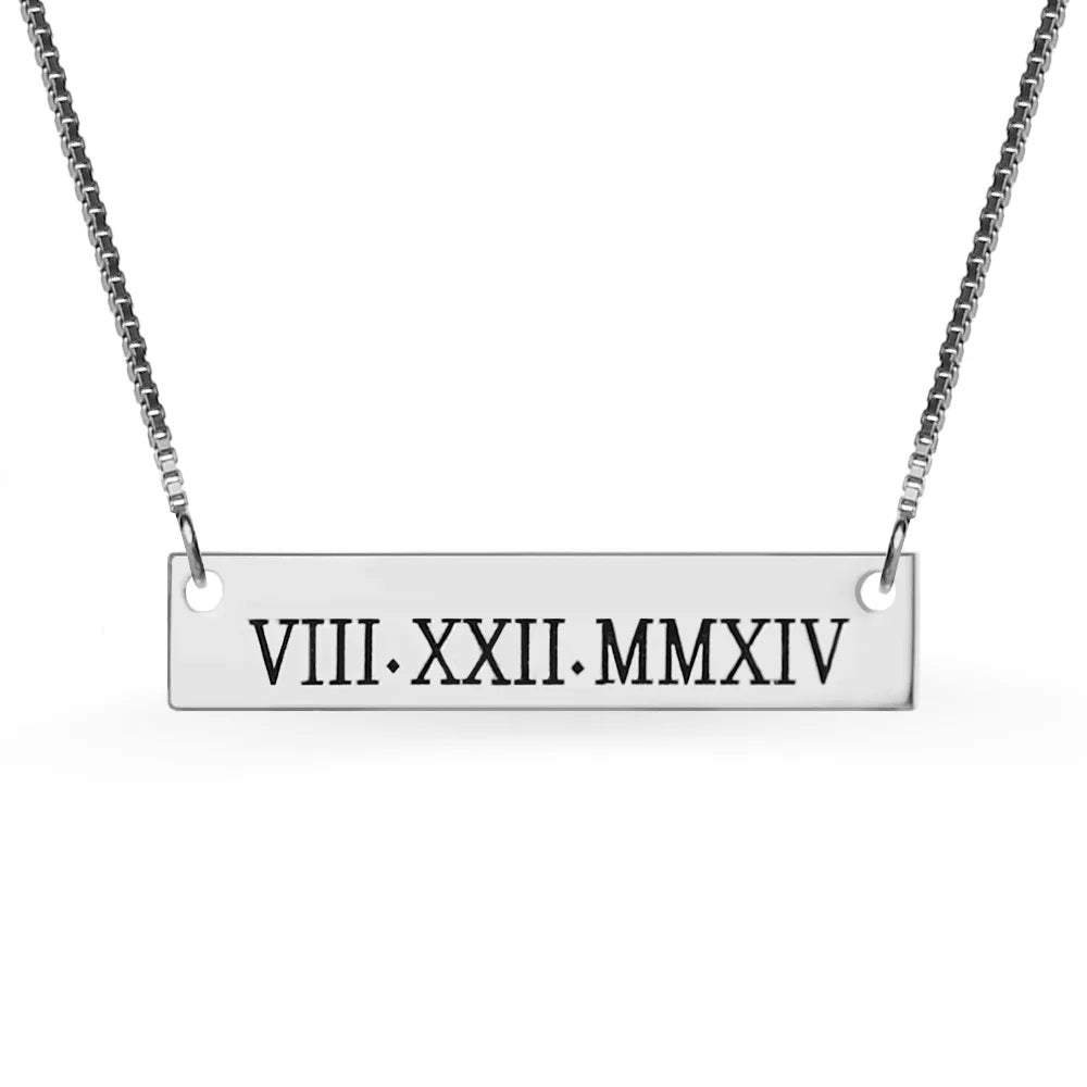 Personalized Bar Necklace, Engravable Bar Pendant with Name/Date/Coordinate-JUUR Personalized Jewelry