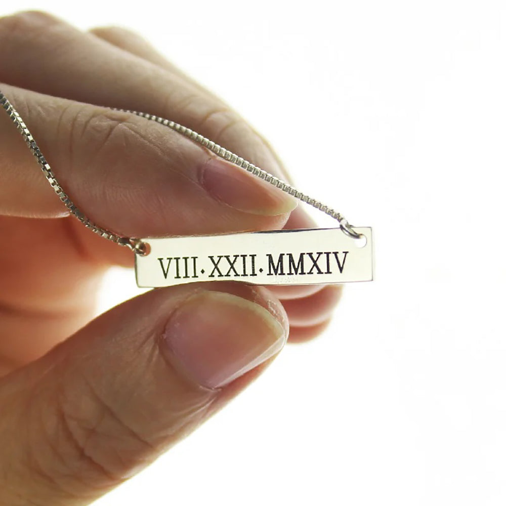 Personalized Bar Necklace, Engravable Bar Pendant with Name/Date/Coordinate-JUUR Personalized Jewelry