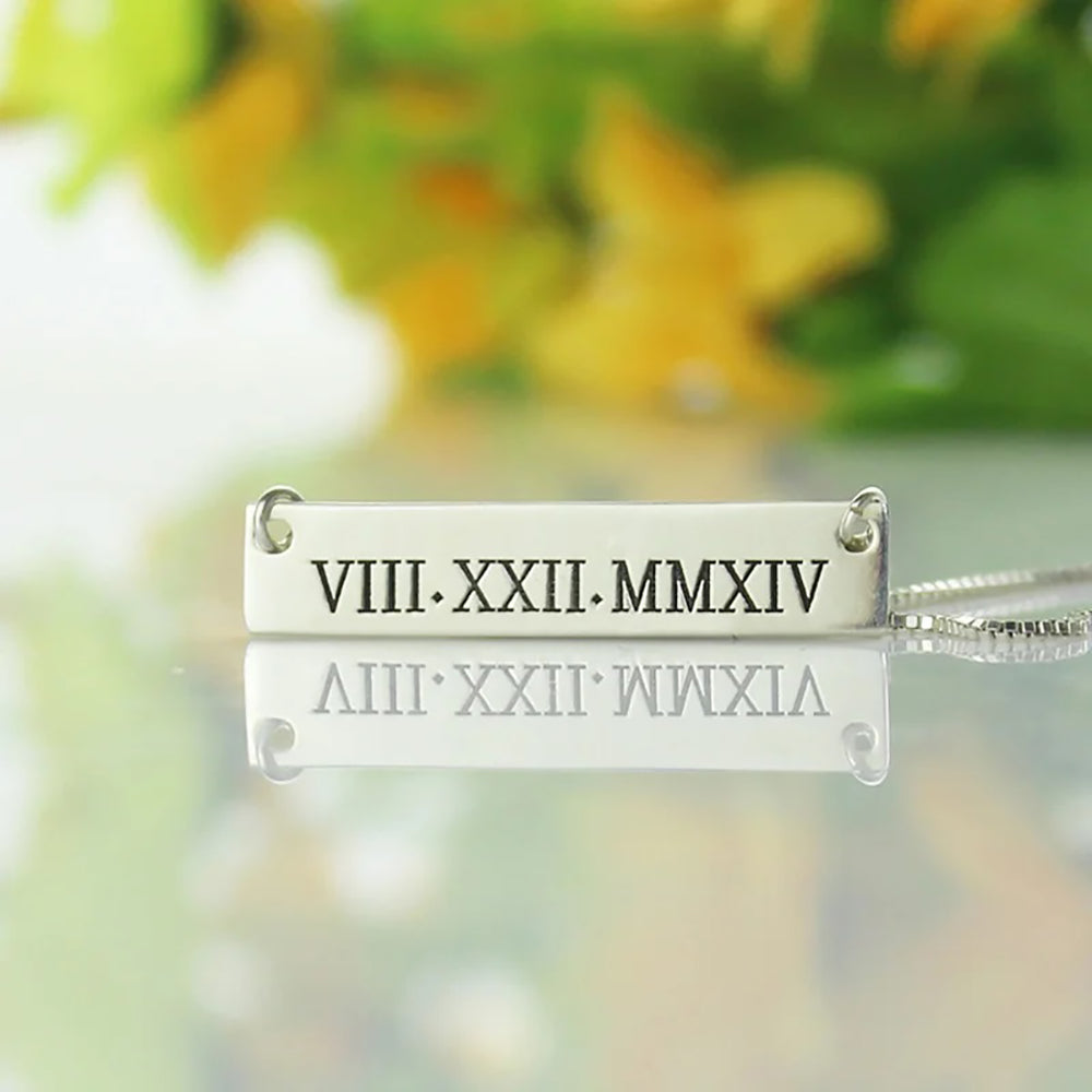 Personalized Bar Necklace, Engravable Bar Pendant with Name/Date/Coordinate-JUUR Personalized Jewelry