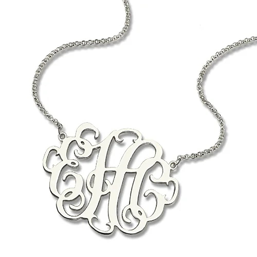 Personalized Stylish Monogram Necklace in 925 Sterling Silver-JUUR Personalized Jewelry