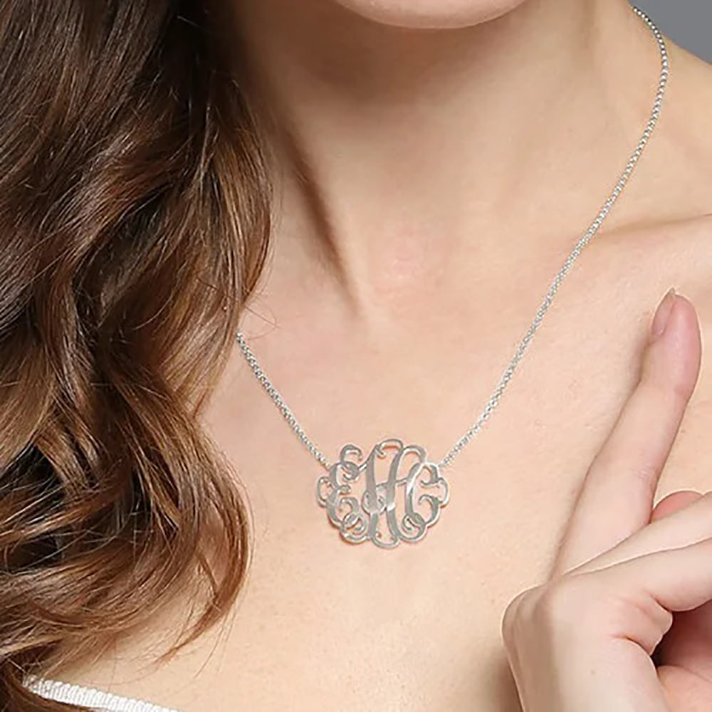 Personalized Stylish Monogram Necklace in 925 Sterling Silver-JUUR Personalized Jewelry