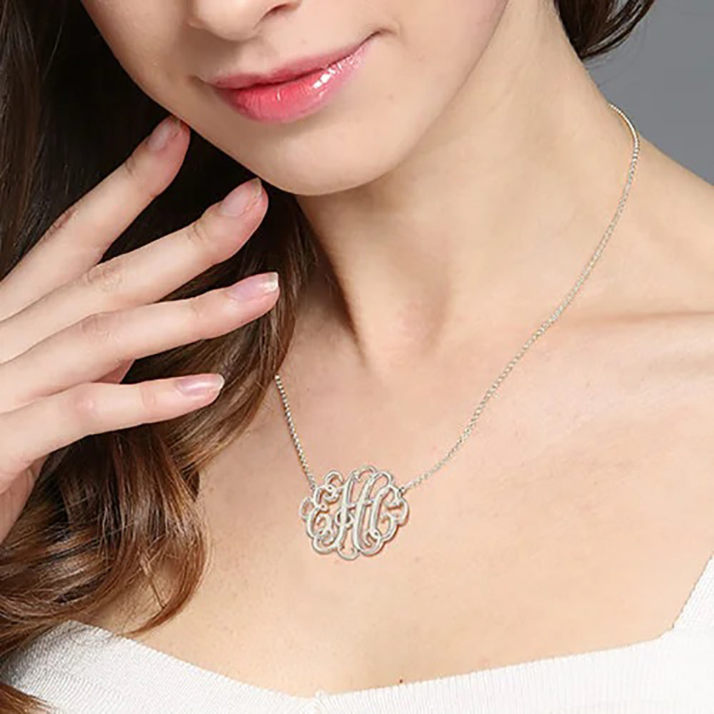 Personalized Stylish Monogram Necklace in 925 Sterling Silver-JUUR Personalized Jewelry