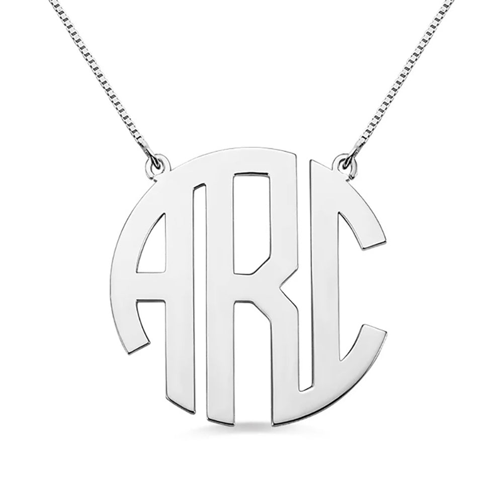 Personalized Sterling Silver Block Monogram Pendant Necklace-JUUR Personalized Jewelry