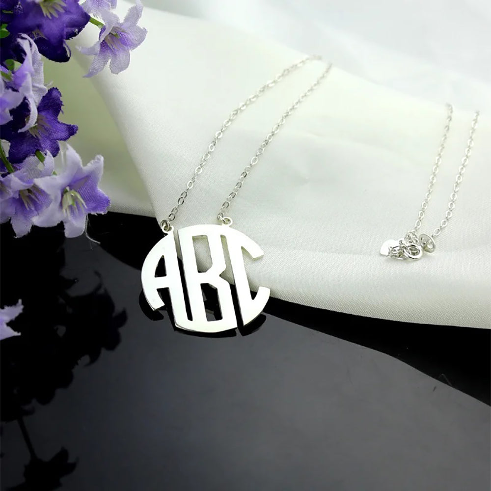 Personalized Sterling Silver Block Monogram Pendant Necklace-JUUR Personalized Jewelry