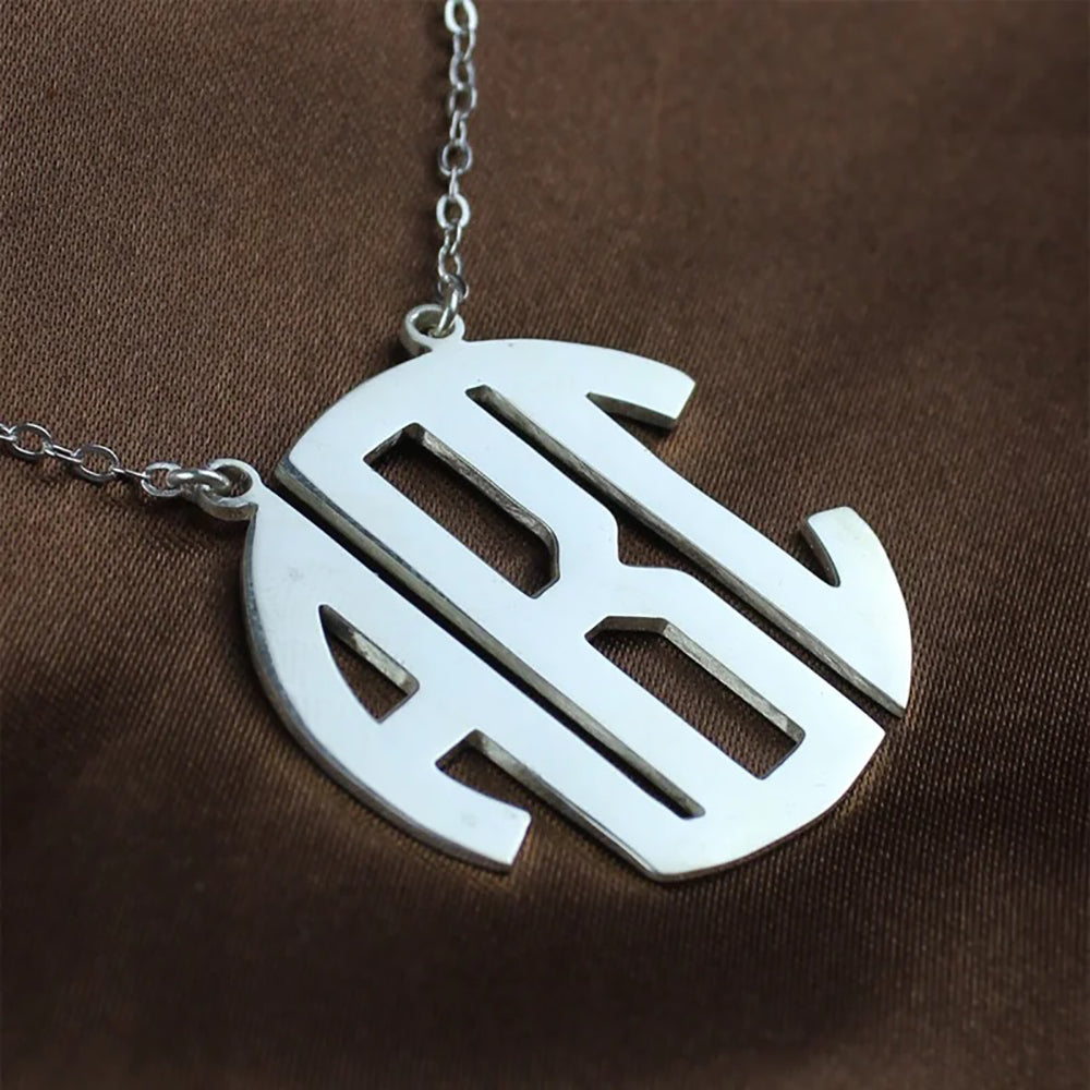 Personalized Sterling Silver Block Monogram Pendant Necklace-JUUR Personalized Jewelry