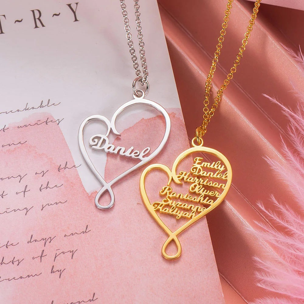 Personalized Heart and Hug Necklace for Mom-JUUR Personalized Jewelry