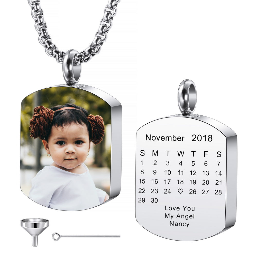 Personalized Dog Tag Urn Pendant Necklace Calendar Engraved-JUUR Personalized Jewelry