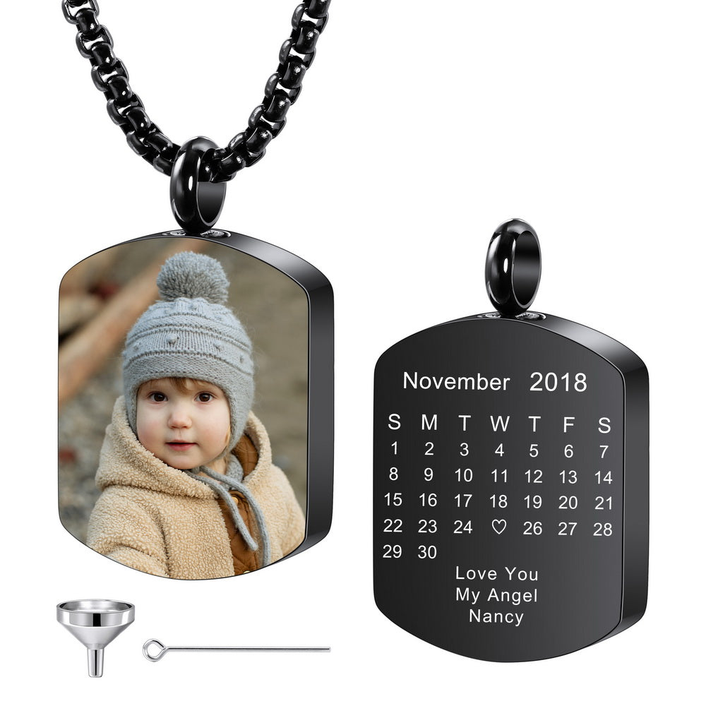 Personalized Dog Tag Urn Pendant Necklace Calendar Engraved-JUUR Personalized Jewelry