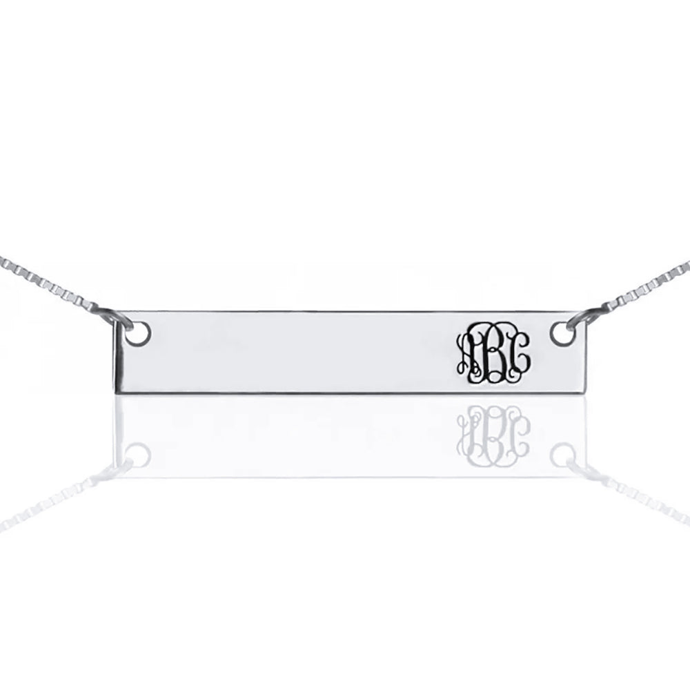 Personalized Engraved Monogram Initial Bar Necklace in 925 Sterling Silver-JUUR Personalized Jewelry