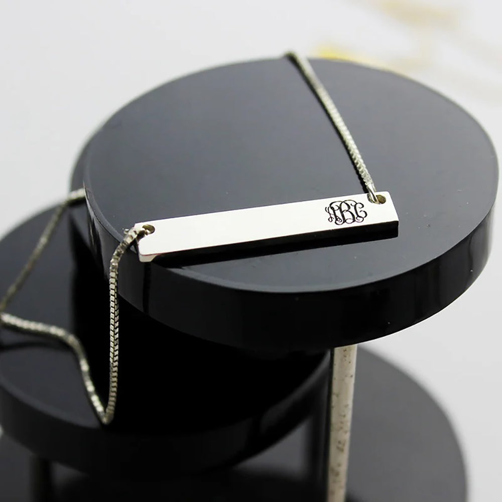 Personalized Engraved Monogram Initial Bar Necklace in 925 Sterling Silver-JUUR Personalized Jewelry