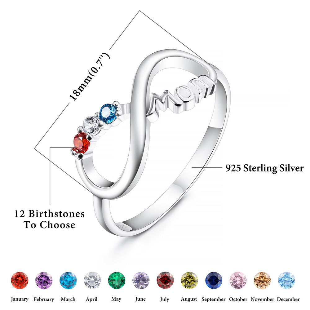 Personalized Mothers Ring with 3 Birthstones in Sterling Silver-JUUR Personalized Jewelry