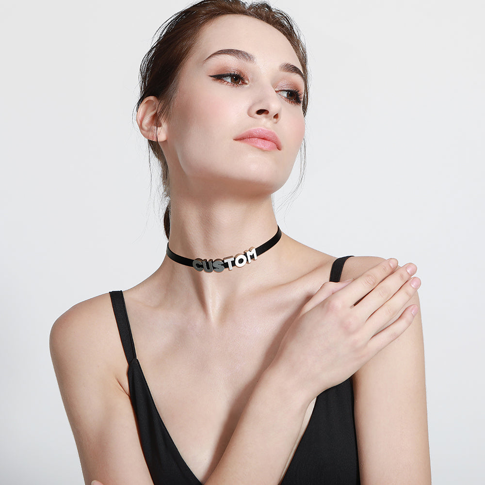 Personalized Black Choker Necklace Leather Choker for Women Teen-JUUR Personalized Jewelry